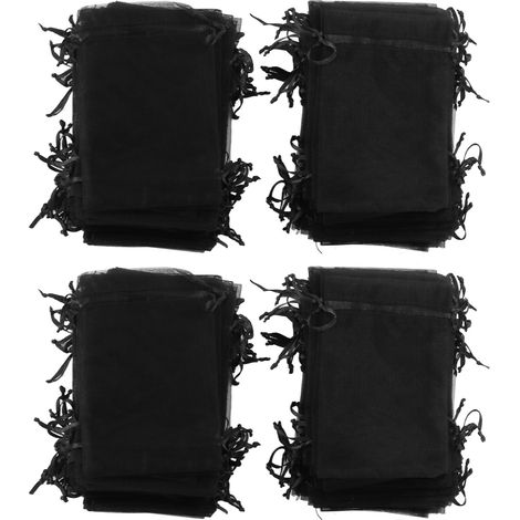 200 Sacs en Organza avec Cordon 10x15cm, Design Élégant pour Mariage, Fête, Cadeaux ou Bijoux - Noir (1/5)