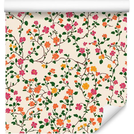 Tapete mit kleinen Blumen in Creme, Beige und Limette für Wohn- und Schlafzimmer, 50 x 1000 cm (1/5)