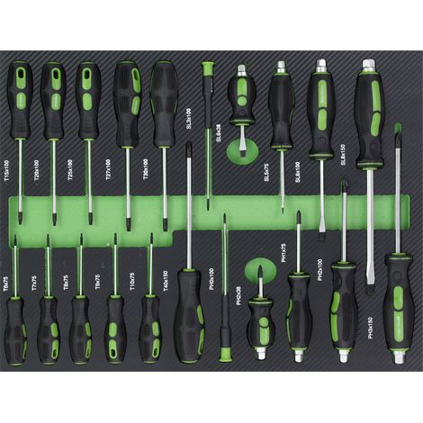 Schraubendreher Set 21 tlg. Werkzeug Einlage 52x40 cm Schlitz Kreuz TX-Profil magnetisch CRV ergonomisch Werkstattwagen Einlage
