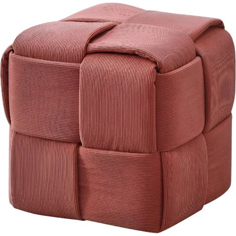 Pouf Quadrato 39x39x39 cm in Tessuto Effetto Intrecciato Mattone (1/4)