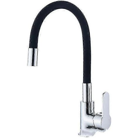 Robinet de cuisine chromé à levier unique avec bec flexible, corps en laiton et disque en céramique pour évier