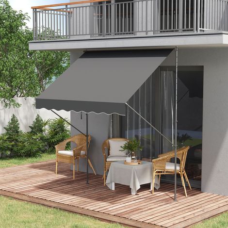 Toldo Manual Retráctil 200x175x210-310 cm Ajustable con Manivela Protección Solar UV40+ para Balcón Terraza Gris (1/5)