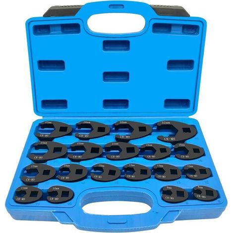 19 PCS Crowfoot Ensemble de Clés, 1/2" 3/8" Entraînement extérieur carré Clé, Drive Métrique Coffret de Douilles à Tuyauter 8-32mm, clé à écrou évasé, Ensemble de clé à Fourche à emma