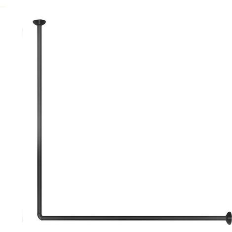 Cleafe - Bastone Asta Tenda Doccia Barra A L 2 Lati Angolare Nera 80x80cm Universale 87235 - (1/5)