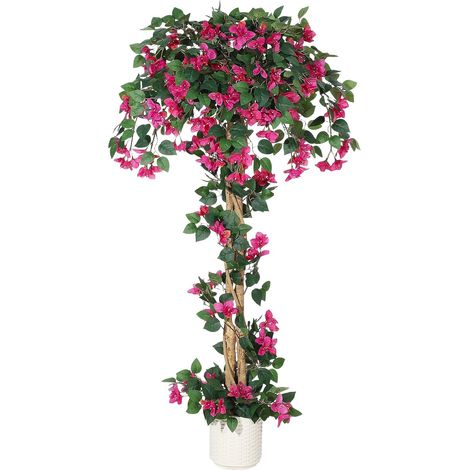 Bougainvillier Artificiel Réaliste en Soie Tronc Bois Naturel Pot Blanc, Plante Fleurie Résistante UV sans Entretien pour Décoration Intérieur Extérieur Salon Bureau Terrasse (1/5)