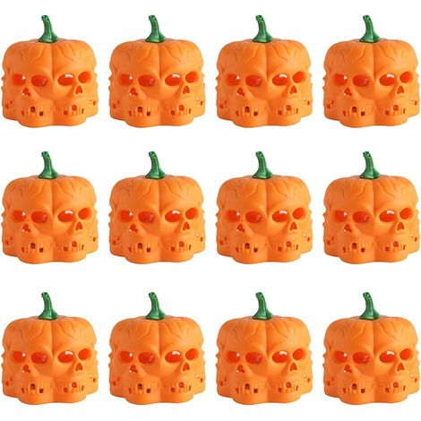 Lot de 12 lanternes citrouilles orange à LED, bougies chauffe-plat 3D sans flamme pour Halloween (1/5)
