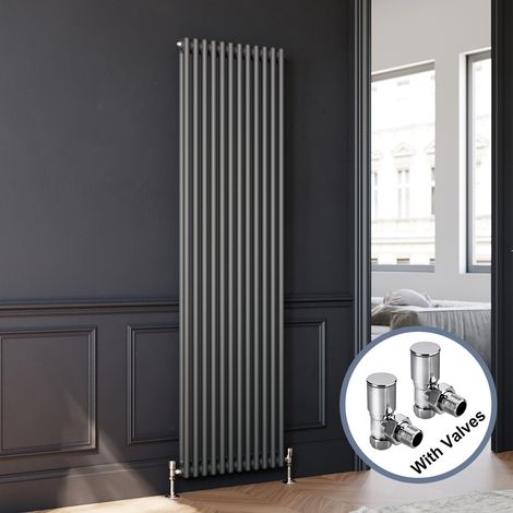 ELEGANT 1800 x 554 mm Anthracite Traditional Vertical Column Radiator Cast Iron Style Designer Bathroom Radiator 2 Column + Angled Radiator Valves (1/5)