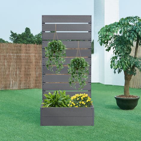 [En.Casa] – Jardinière brise-vue en bois composite 150 x 72 x 38 cm – Couleur gris – Résistante aux UV et intempéries – Support pour plantes grimpantes (1/5)