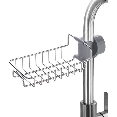 Porte-Éponge de Robinet de Cuisine en Acier Inoxydable, Support de rangement Suspendu de robinet Pour Savon, Éponges, Sans Perçage (1/4)