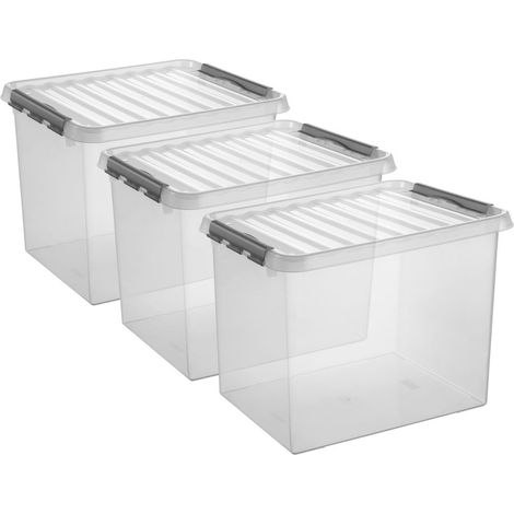 3 Stück Aufbewahrungsbox Q-Line 52L transparent mit Deckel Kunststoffbox 3er Set