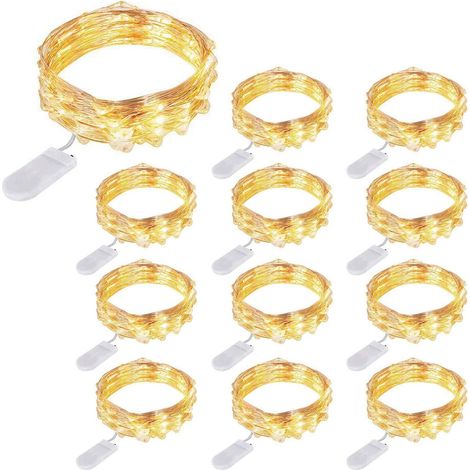 Guirlande Lumineuse À Piles - 20 Led 2 M Fil De Cuivre Argenté Chaud Blanc - Étanche Ip65 - Pour Décoration Intérieure Extérieure Jardin Fête Mariage - 12 Pièces (1/5)