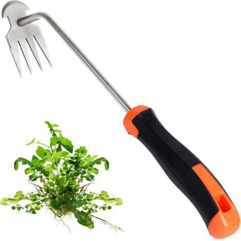 This multifunctional four-pronged hand weeder features an ergonomic rubber handle, making it ideal for weeding and planting in gardens, farms and pota (1/4)