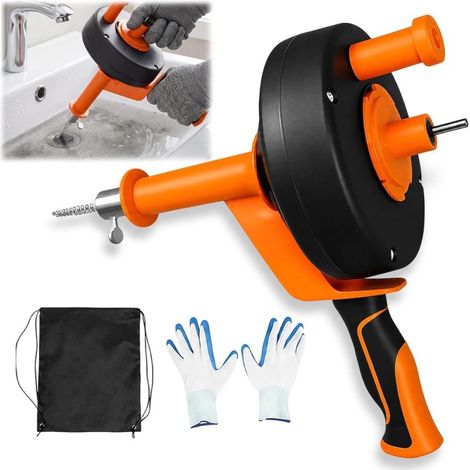 Déboucheur de canalisations 12,8 m avec adaptateur perceuse – Serpent flexible, manuel/électrique, gants et sac inclus. Pour cuisine et salle de bain. (1/5)