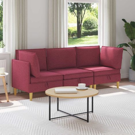 vidaXL Modular Sofa Set mit Stauraum 3 pcs Weinrot Stoff (1/5)