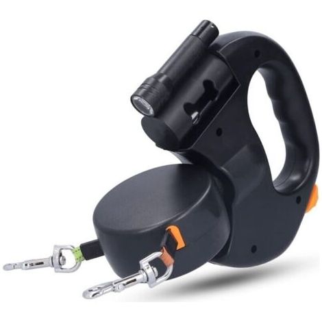 Laisse Double pour 2 Chiens,Laisse Chien Enrouleur pour Chien Jusqu'à 25kg/55 lb,Ruban en Nylon Solide Extensible à 3M, avec Coutures réfléchissantes Lumineuses,360º sans Enchevêtrement (1/4)