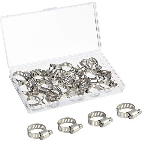 FEPITO Lot de 20 colliers de serrage pour tuyaux, 10-16 mm, réglables, en acier inoxydable, type Jubilee, pour tubes et tuyaux, en boîte PP (1/5)