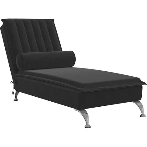 Chaise longue Transat Bain de soleil de massage avec traversin noir velours (1/5)
