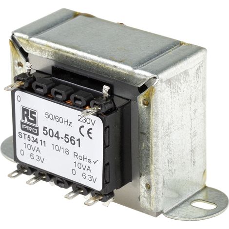 Rs Pro – Transformateur à montage sur châssis 230V c.a. – Sortie 6.3V c.a. – 2 sorties – Puissance 20VA – Montage à brides pour applications spécifiques