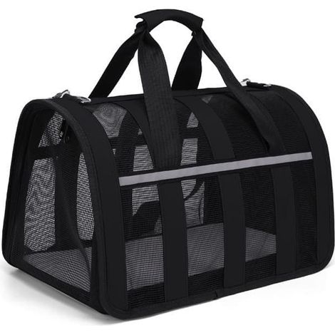 Sac de transport pliable pour animaux de compagnie (chats et chiens), souple et respirant, noir. (1/5)