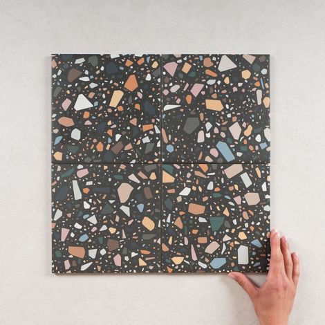 Carrelage Effet Terrazzo CONFETTI 18,6X18,6cm (0,45m2) Noir Multicolor - Les Carreaux de Jean