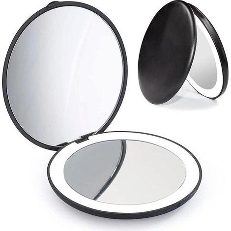 Miroir de Maquillage LED, 1X 2X Grossissement, Éclairage Lumière du Jour 6500K, Portable pour Voyage (Noir) (1/4)