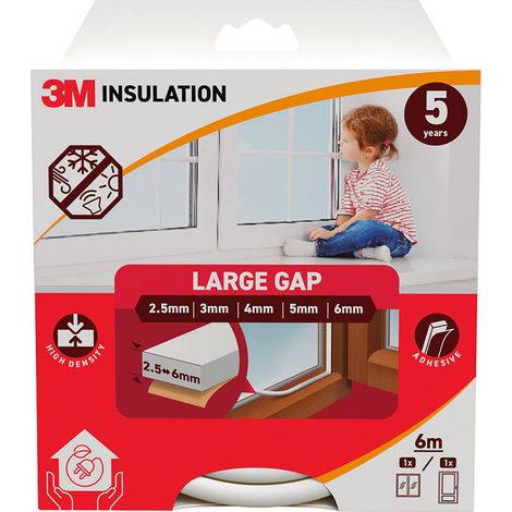 Burlete de aislamiento clásico para huecos grandes de 2,5 - 6 mm, blanco, 6 m