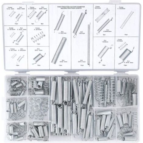 Ressort de Compression et Rallonge, Assortiment en Acier en Métal de Traction, Tension Pression et Goupilles Ressorts avec Boîte de Rangement - 200 Pcs (1/5)