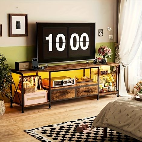 Meuble TV Couleur bois Bois, Meuble TV, rangement de 4 Compartiments, Meuble Télé pour Chambre, Moderne (1/5)
