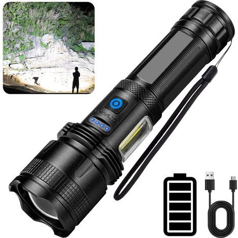 LaBlanc – Ultrastarke LED-Taschenlampe, 100.000 Lumen wiederaufladbare LED-Taschenlampe, superhelle 7 Modi, langlebig, wasserdichte Taschenlampe für Camping, Wandern