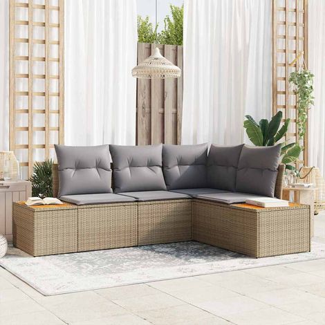 Conjunto de sofá de jardín 4 pcs beige y gris claro Poliratán vidaXL (1/5)