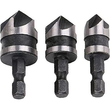 Lot de 3 forets à graver en métal pour le travail du bois, outils de chanfrage, ouvre-trou à cinq poignées hexagonales pour ouvertures en bois, confortable et pratique (1/5)