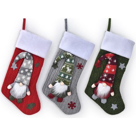 Decorazione natalizia lavorata a maglia - Calze di Natale Rudolph - Appendiabiti per regali di Natale - Decorazione per la casa e il centro commerciale - 3 pezzi