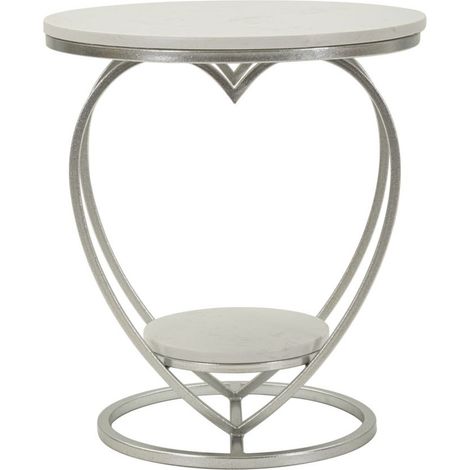 Tavolino Heart in ferro argento e marmo bianco Ø40x45 cm