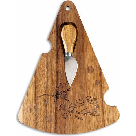 Planche part de fromage en bois d'acacia avec couteau à fromage, lot de 3, planche : 20 x H. 26 cm