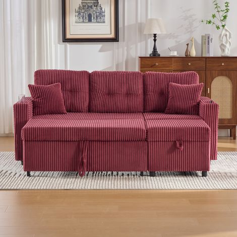 Sofá cama con almacenamiento y USB-C LED vino tinto OKMYHOME (1/5)