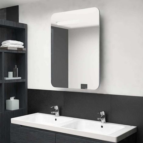 vidaXL Armario de baño con espejo y LED gris hormigón 60x11x80 cm (1/5)