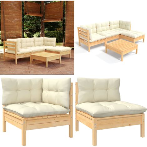 Salon de jardin 5 pcs avec coussins crème bois de pin - Ensemble Salon De Jardin - Salon De Jardin En Bois - Mobilier De Jardin - Meubles De Terrasse - Set Salon De Jardin - Home & Living (1/5)
