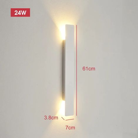 (Intérieur - Corps blanc 60 cm - 24 W) Applique murale extérieure étanche en aluminium, 18 W LED, noire, pour chambre ou extérieur. (1/5)
