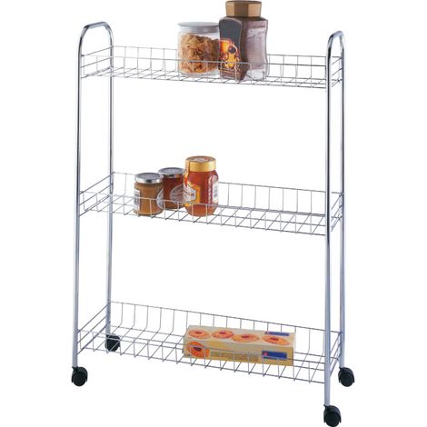 Wenko – Etagère à roulettes 3 niveaux en métal chromé – Dimensions 57 x 20 x 80 cm – 4 roues pour mobilité facile – Desserte de cuisine pratique (1/5)