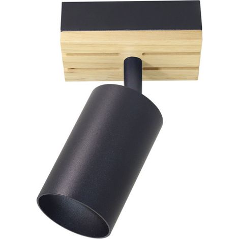 Foco Waikato 1xGU10 negro/madera orientable 16,5x10x5,5 cm