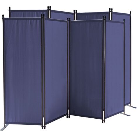 2 Stück Paravent 4 Teilig 165 x 220 cm Stoff Raumteiler Trennwand Balkon Sichtschutz Stellwand Faltbar Blau (1/5)