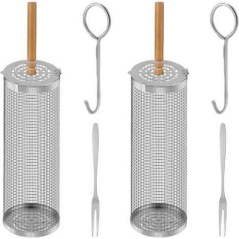 Filiyano-Panier à griller Lollanda (1/2 pièce) en acier inoxydable, enroulable, pour le camping et le jardin, 21/31 cm - Poignée en bois 21 cm - 2 (1/5)