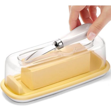 Recipiente para almacenar mantequilla, Fácil de servir, Escala de medición precisa, Base antideslizante, Fácil de limpiar, Amarillo (1/5)
