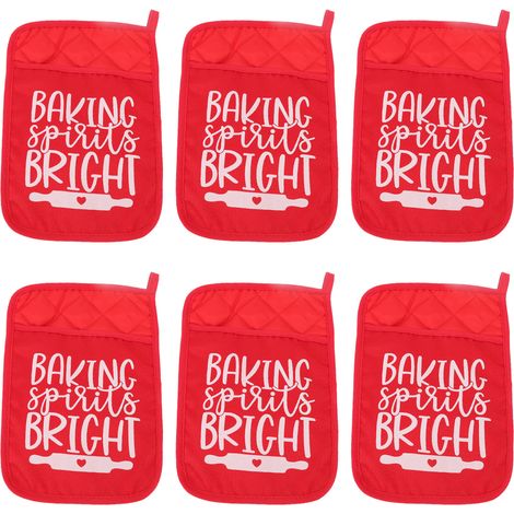 6 Paires de Maniques de Noël avec Poche Résistantes à la Chaleur, Sous-Mains et Sac à Biscuits pour Cuisine (1/5)
