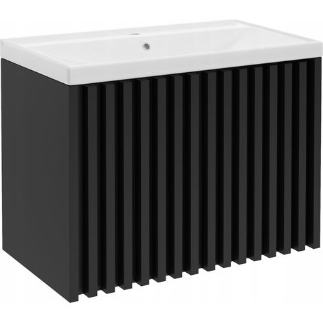 Meuble De Salle De Bains Avec Lavabo - Noir Mat - 80 Cm - Lamelles 3d - Mobilier De Salle De Bains (1/5)