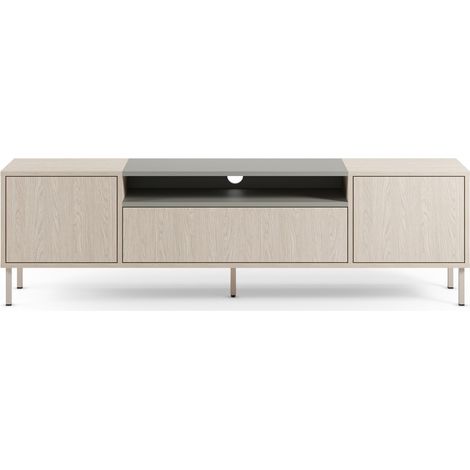 Meuble TV 3 portes chêne clair et vert 180 cm - Amos