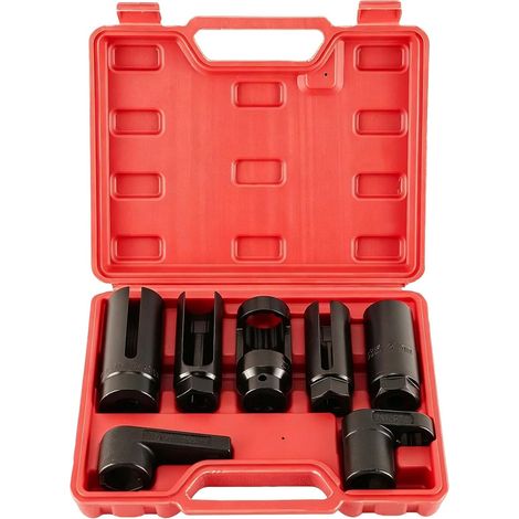 Lot de 7 clés pour sonde lambda 22 mm, 27 mm, 29 mm, douilles pour démontage de sondes lambda de voiture (rouge) (1/5)