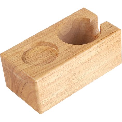 Support de tasseur en bois à 2 trous, couleur bois naturel, robuste et durable, avec poignée, pour café ou maison. (1/5)