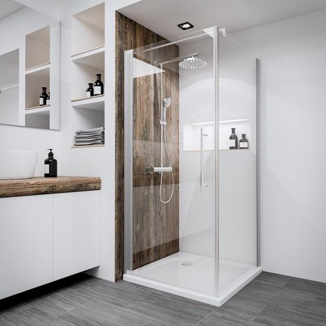 Schulte Duschkabine Bremen Drehtür mit Seitenwand, 5mm ESG Sicherheitsglas Klar hell, Profilfarbe: Alu Natur, Größe 90 x 90 cm