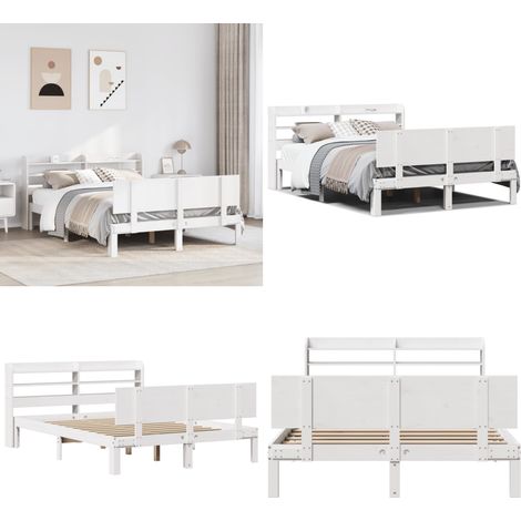 vidaXL Cadre de lit avec tête de lit sans matelas blanc 140x200 cm (1/5)